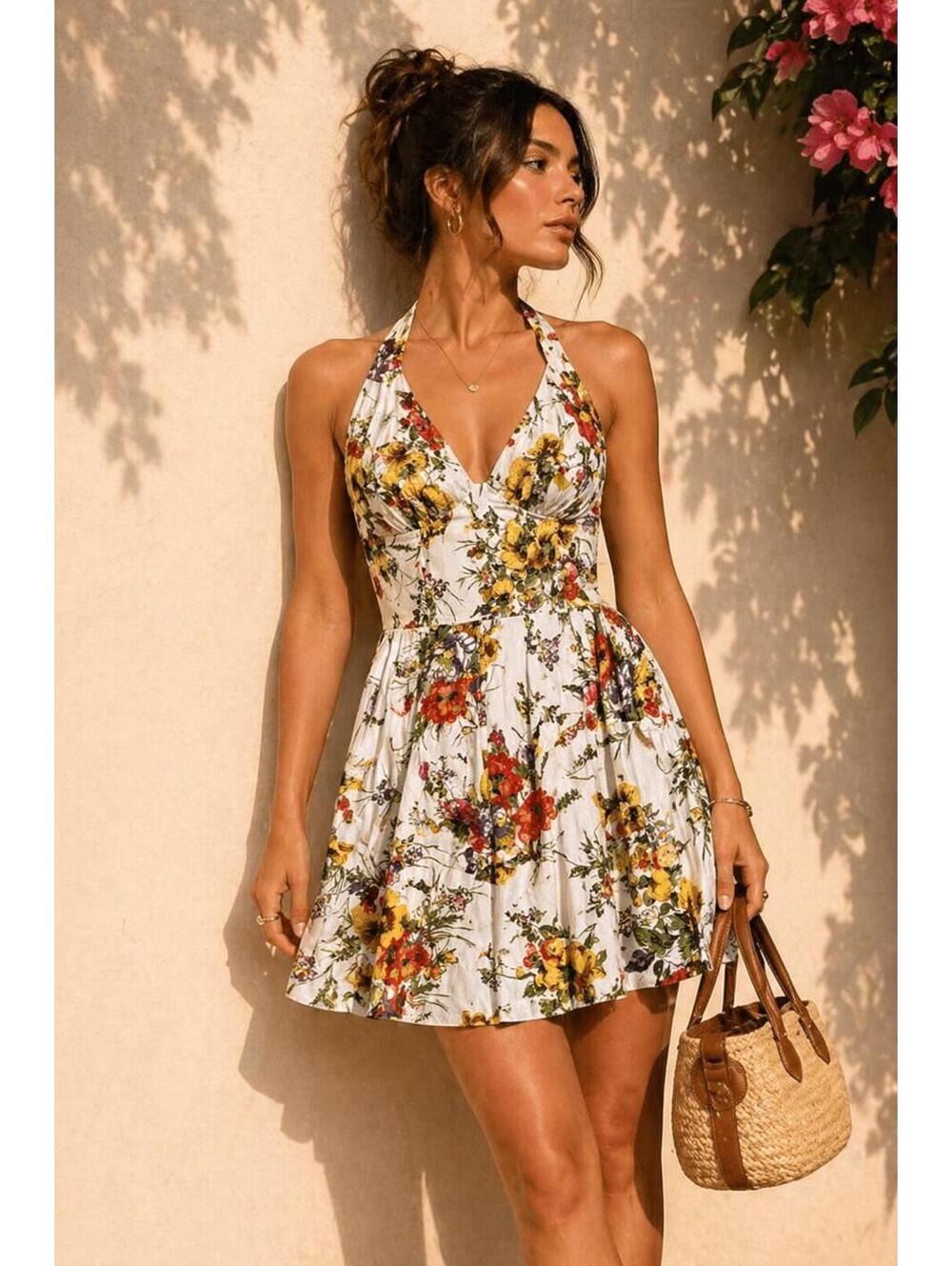 Miss Sixty Y2K Floral Corset Sundress Bustier Fit & Flare Dress M